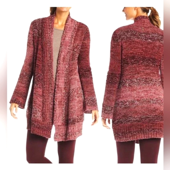 PRANA Rhonda Duster Open Cardigan Burgandy Marled Wool Blend Cozy Medium - Picture 1 of 11
